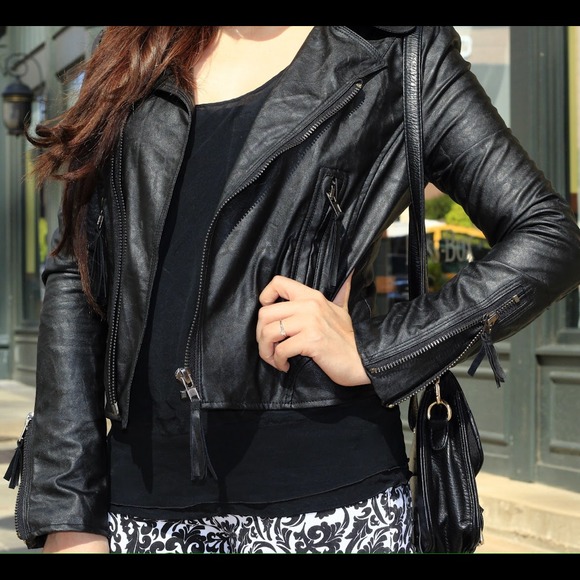Black zippered leather jacket