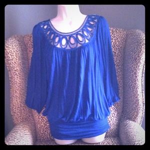 Bundle Blue Karen Kane top like new & black bag