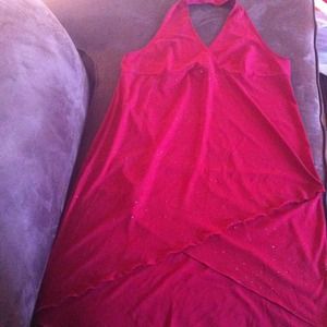 Red dress, 3 halter tops, gold shiny top