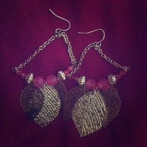 Gold Pink Dangling Earrings