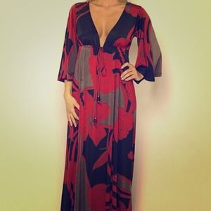 Red and black maxi dress by Pink Polkadot