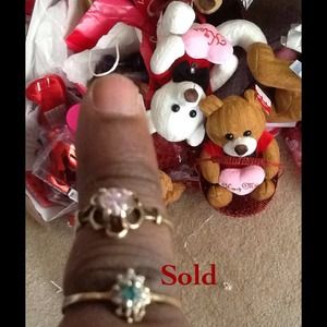 10k gold rings with diamond & emerald & pink ice