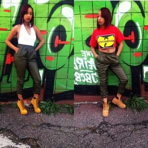 green leather joggers