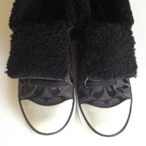 Coach Shoes - Coach SignaturePrint High Top Fur Sneakers Coach Shoes - Coach SignaturePrint High Top Fur Sneakers