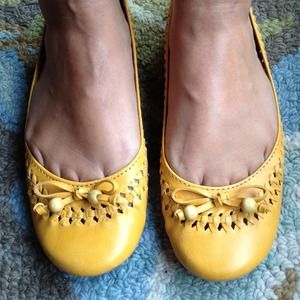 Hot Kiss ladies mustard yellow faux leather flats