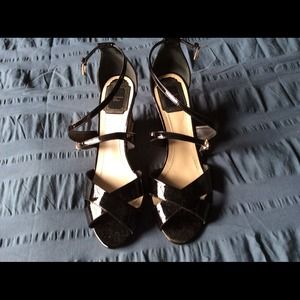 Christian Dior black patent leather wedge
