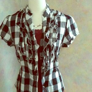 White and black checkered top