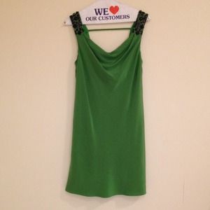 Green Silk Dress w/Jet Jeweled Shoulder Straps