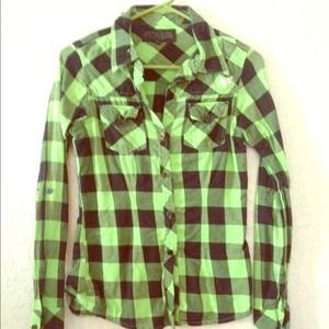 Neon Green and Black Button Up