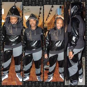 Leather Spiked Hoody Sweater