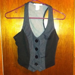 Denim and black vest