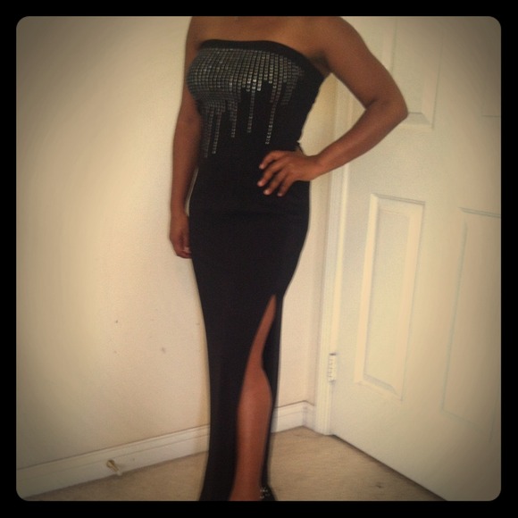 Strapless black evening dress