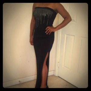 Strapless black evening dress