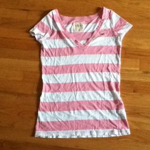 Pink striped Hollister v-neck