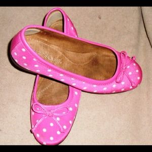 Pink and white polka dot ballet flats