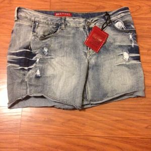 Red rivet jean shorts