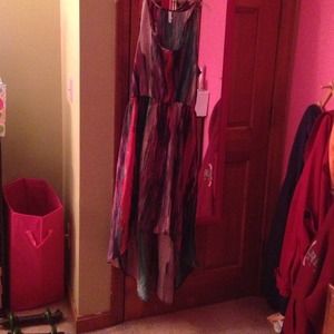 Watercolor hi low maxi dress