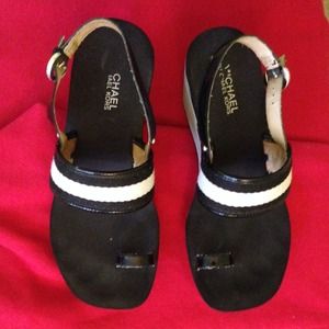 Michael Kors black and white stripe Wedge