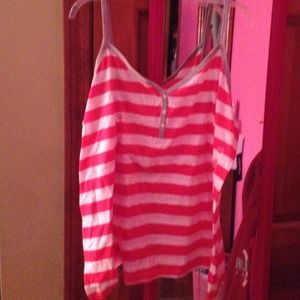 Pink and white striped v-neck tank