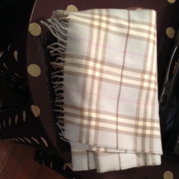 Baby blue wool plaid scarf