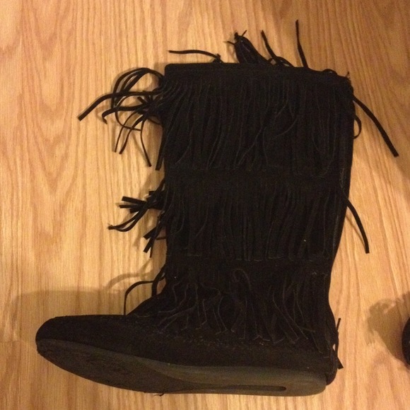 Black fringe boots. NWOT