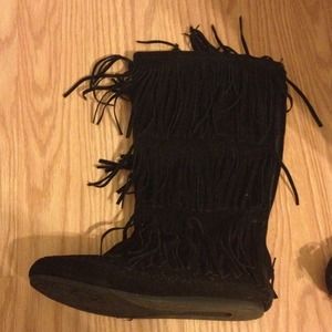 Black fringe boots. NWOT