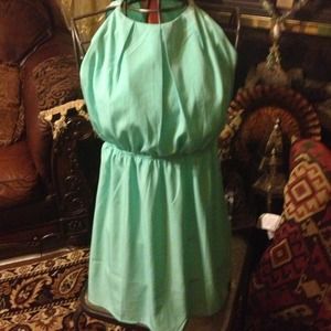 little corally green dress with coral pink straps