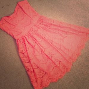 ***REDUCED!!!*** Coral Lace Strapless Dress - M