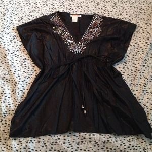 NWOT Black and silver butterfly sleeve top.