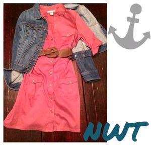 NWT rose-colored military inspired dress w/ belt