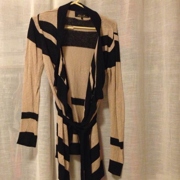 Black and Tan striped cardigan that ties in front