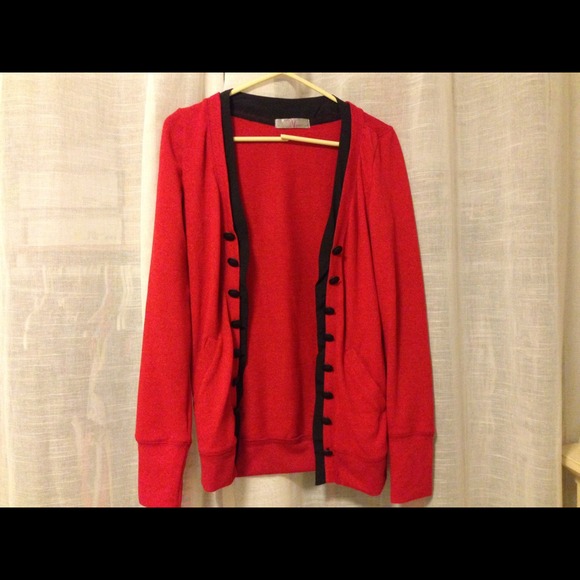 Red and black cardigan