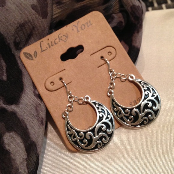 Jewelry - Brand New Silver Tone Half Moon Dangle EARRINGS