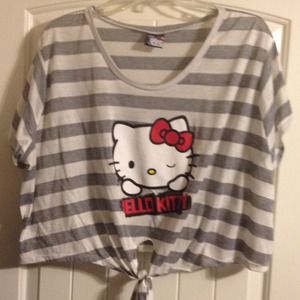 Stripped gray and white hello kitty top.