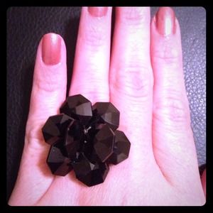 HOTT BLACK GLASS STONE WITH STERLING SILVER RING!