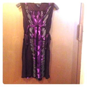 French Connection Black, Purple, Green Print Dress