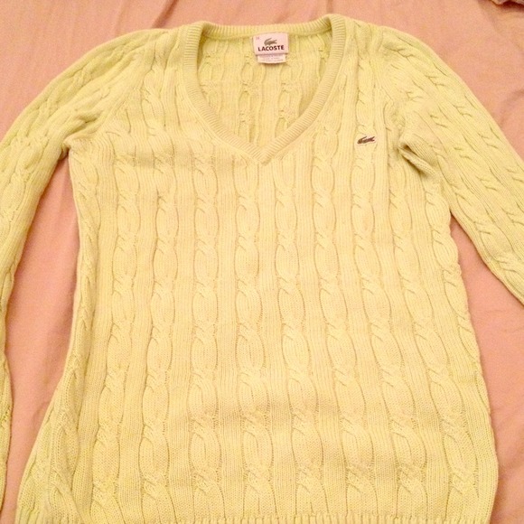Lime green Lacoste cable knit v neck sweater. - Picture 1 of 2