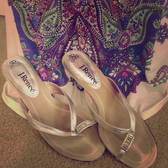 Silver sandals crystal front