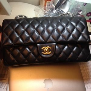 Double flap lambskin golden chain shoulder bag