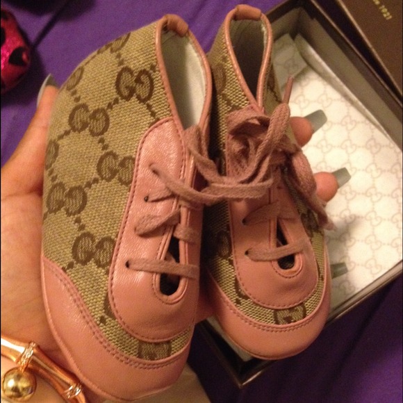 Pink peach Gucci brown monogram sneakers