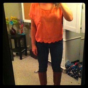 Tinley Orange scalloped Cropped Box Top