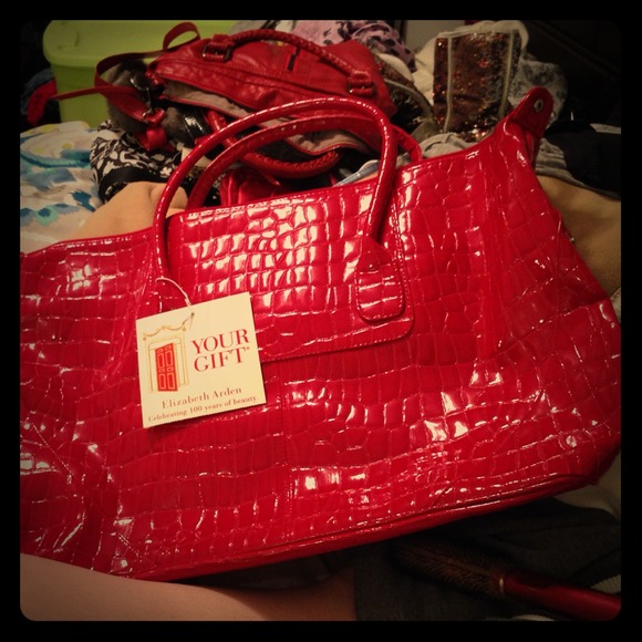Big Bright Red Elizabeth Arden tote