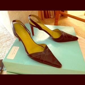 Backless navy blue, green interior leather.