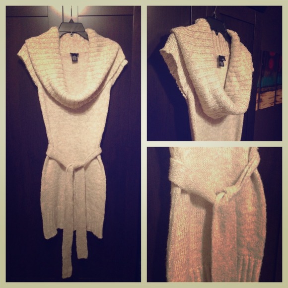 Beige cowl neck sweater dress