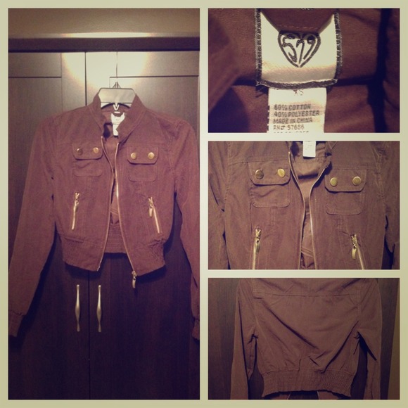 Chocolate brown zip up crop jacket