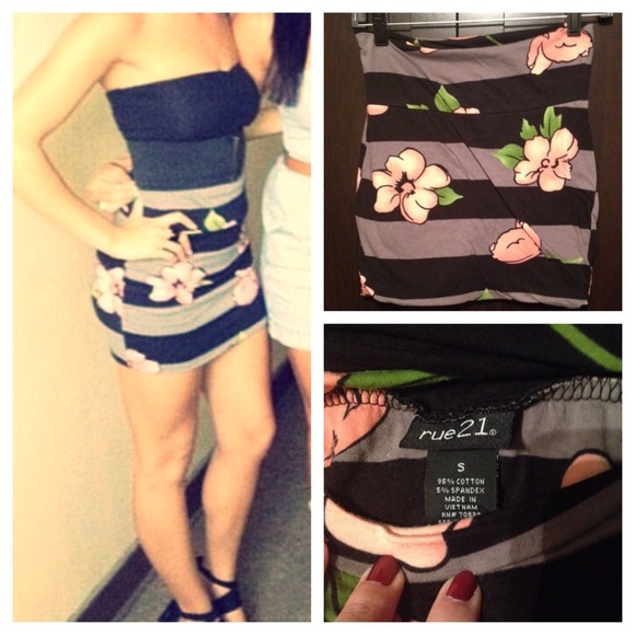 Stretch high waisted stripe floral skirt