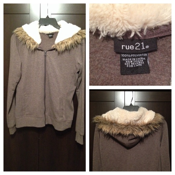 Taupe brown fur hood jacket