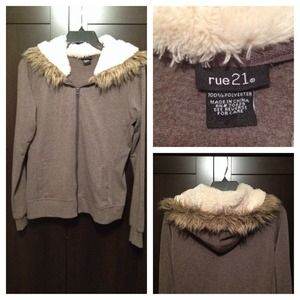 Taupe brown fur hood jacket