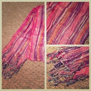 Pink multicolor metallic thread scarf