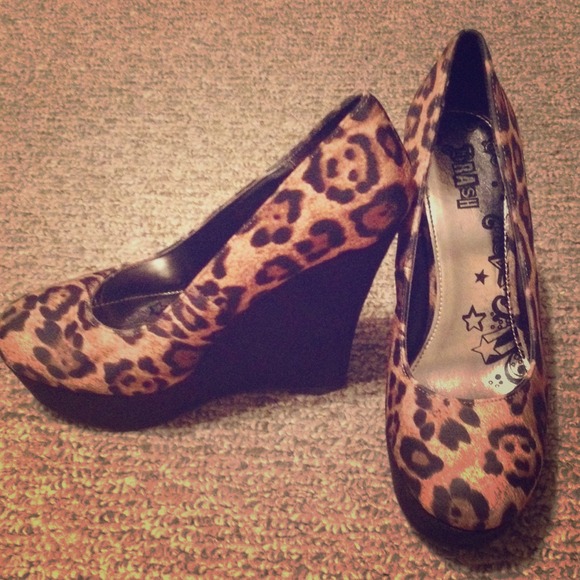 Black & leopard suede wedge heels